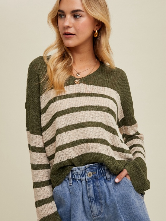 Wishlist Sweaters - NWT Wishlist Olive Green Striped Knit Sweater | Cozy Soft Pullover